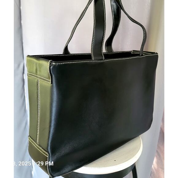 Real Leather Tote Briefcase Laptop Bag Women Black - Picture 4 of 8